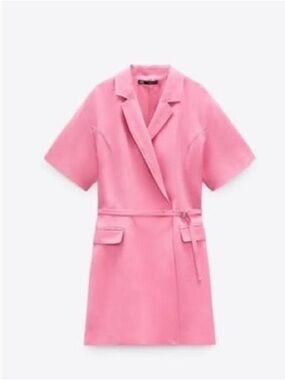 Zara Rose-Pink Asymmetrical Belted Short Dress